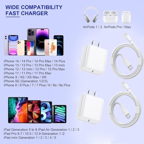 High-Speed i Phone 13 & 14 Charging Solution – Apple MFi Certified 2-Pack USB-C to Lightning Cable with 20 W Wall Charger – Optimal for Fast Data Transfer & Enhanced Compatibility with i Phone 14/13 Pro Max/13 Mini/12/11 Pro Max – Durable, Travel-Friendly Design for Effortless Power Access Anywhere