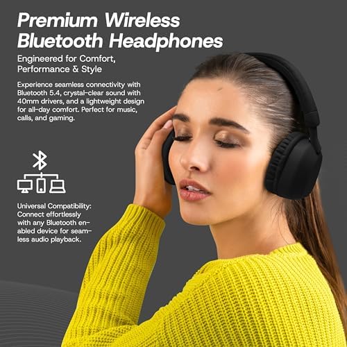 Gabba Goods Aura Elite Premium Wireless Over-Ear Headphones – Unmatched High-Resolution Audio with Built-In Mic, SD Card Compatibility & 6-Hour Battery Life – Perfect for Gamers, Travelers, and Professionals – Chic Black Design for Audiophiles and Everyday Users