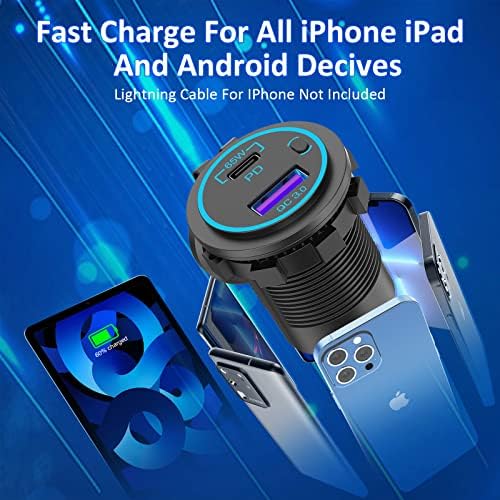 High-Performance 83 W 12 V USB Outlet Qidoe: 65 W USB-C Fast Charging Car Charger with Quick Charge 3.0, Waterproof Power Socket for Boats, Trucks, RVs, and Marine Use – Ultimate Portability and Efficiency for All Your Devices