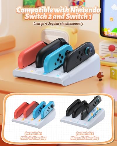 Kinwin Magnetic Charging Dock for Nintendo Switch: 4-in-1 Joy-Con Charger Station for Switch 2/1/OLED – Fast, Reliable Power for Your Controllers with Sleek Design and Enhanced Compatibility