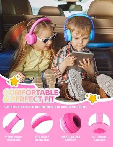Safe Sound Bluetooth Headphones for Kids – Lightweight Wireless Earphones with 85 d B Volume Limiting for Toddler Hearing Protection – Ideal Twistable Design for School, Travel, and Home Use – Premium Audio Quality with Built-in Microphone for Clear Communication
