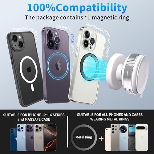 Ultra-Strong Magnetic Car Phone Holder with Vacuum Suction for Any Smooth Surface – 360° Rotating MagSafe-Compatible Phone Mount for iPhone/Android, Dashboard Windshield Car Accessories. Black – Enhanced Compatibility and Speed