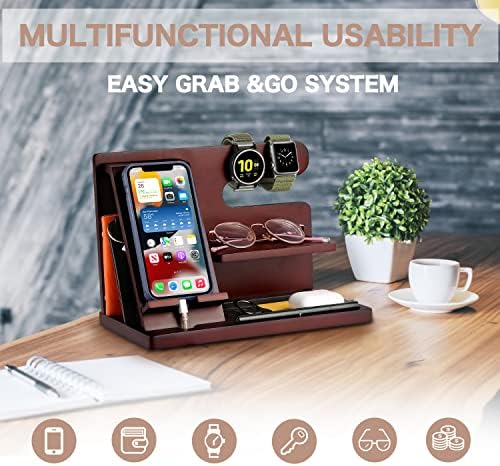 OUTXE Wood Phone Docking Station, Men Gifts Nightstand Organizer for Phone, Keys, Wallet, Glasses, Gifts for Dad’s Birthday, Father’s Day, Anniversary – Enhanced Compatibility and Speed