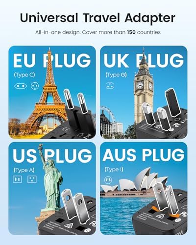 LENCENT 20 W Fast Charging Universal Travel Adapter – Compact International Power Converter with Dual USB and USB Type-C Ports – Ultimate Solution for Worldwide Device Charging in USA, UK, EU, and AUS (Black) – Reliable and Safe Charging for Global Explorers