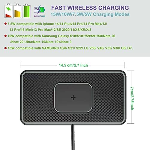 Fast Wireless Car Charger Pad by SANMIDO – Cordless Non-Slip Charging Mat for i Phone 11/12/14/15 & Galaxy S21/S22/S23/S24 – Enhanced Compatibility for Effortless On-the-Go Charging – Sleek Design for Secure Use in Any Vehicle