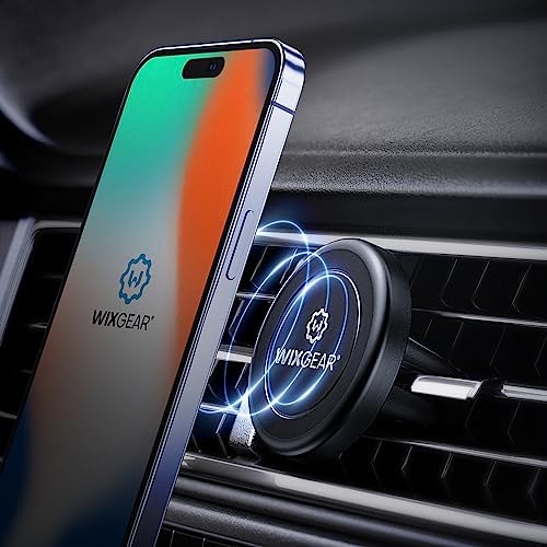 Wix Gear Magnetic Phone Holder for Car – 2 Pack Universal Air Vent Mount for Smartphones & Mini Tablets – Strong Grip with 4 Metal Plates for Enhanced Compatibility – Effortless Installation for Safe Driving Navigation