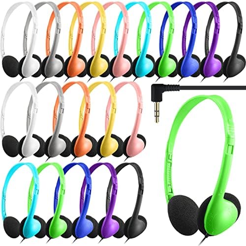 Ultimate Student Headphones – 20 Pack Adjustable Wired On-Ear Audio Solutions with 3.5 mm Plug – Colorful, Comfortable, and Durable for Classroom Use, Travel, and Entertainment – 10 Vibrant Colors for Boys and Girls – Exceptional Compatibility and Immersive Sound Experience