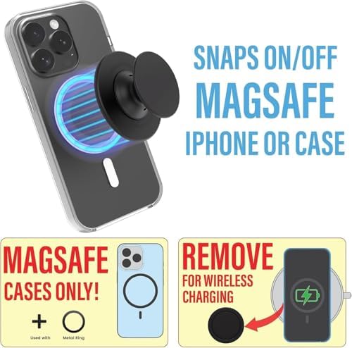 Magnetic Phone Grip & Stand with CD Pattern – Premium Black Aluminum Alloy for Mag Safe Devices – Lightweight, Portable, and Collapsible Mobile Accessory for Ultimate Grip and Hands-Free Functionality – Ideal for Smartphones and Tablets
