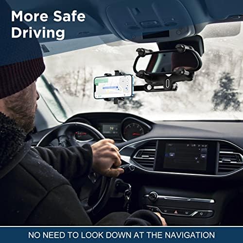 IPOW 2023 Upgraded Large Car Rearview Mirror Phone Holder – 360° Rotatable, Retractable, and Anti-Shake Design for Ultimate Smartphone Compatibility – Enhance Driving Safety and Convenience with Easy Installation and Secure Grip