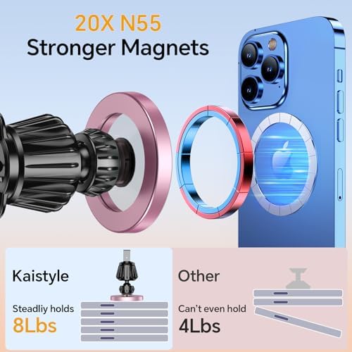 Kaistyle Mag Safe Car Mount: Ultra-Strong 20-Magnet Magnetic Phone Holder with 360° Rotation for i Phone 12-16 Plus | Premium Dashboard Accessory for Safe Navigation | Effortless Installation & Maximum Stability for Modern Drivers