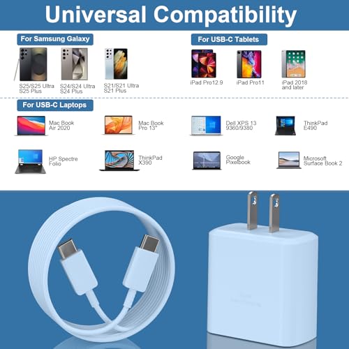 Ultra-Fast 45 W Samsung USB-C Wall Charger with 6.6 FT Cable – Optimal Charging Solution for Galaxy S25 Ultra, S24, S23, S22, Note 10/20 & Tab S8/S7 – Compact Design with Advanced Safety Features for Rapid Device Power-Up