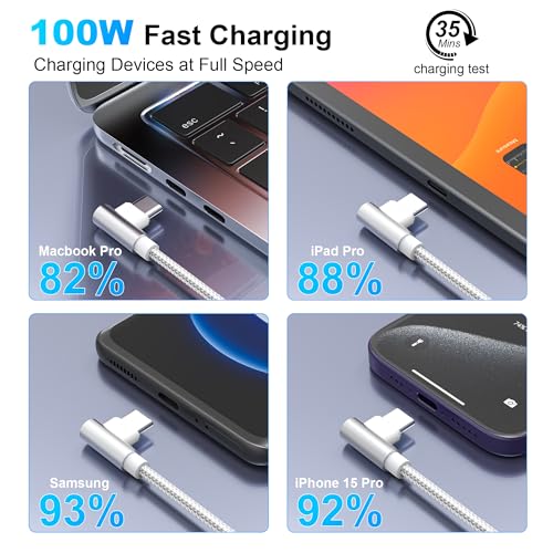 Revolutionary 4-in-2 Multi-Device Charging Cable: 100 W High-Speed USB-C Power Hub for i Phone, Apple Watch, i Pad, and Galaxy – 10 ft Length with Ergonomic 90-Degree Connector for Effortless Travel and Clutter-Free Charging – Your All-in-One Solution for Dynamic Tech Users!