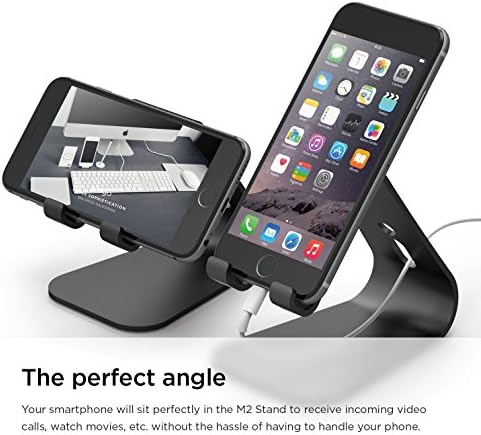 Enhance Your Smartphone Experience with the elago M2 Premium Aluminum Stand – Sleek Silver Ergonomic Design for Effortless Video Calls, Integrated Cable Management, and Universal Compatibility with i Phones and Galaxy Devices – Ideal for Streamlined Workspaces and Mobile Convenience