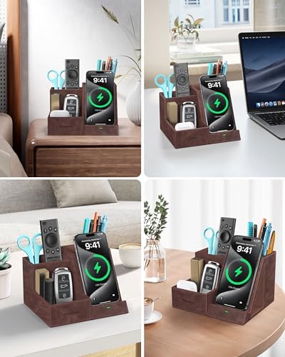Elevate Your Workspace: Multifunctional Wireless Charger & Desk Organizer with 3 Compartments and Phone Stand – PU Black – Fast Charging & Stylish Office Essential for Maximum Productivity and Organization