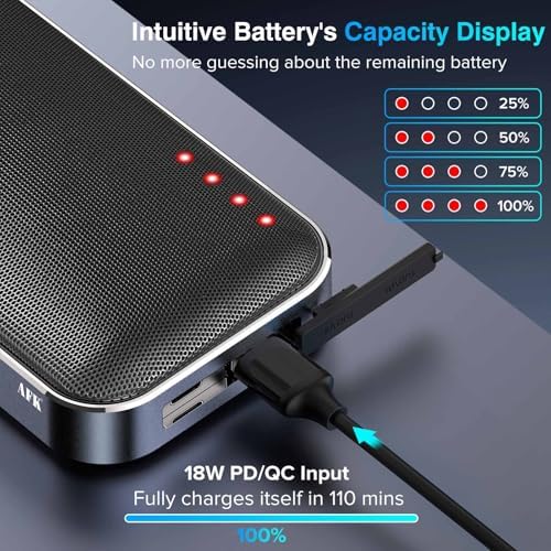 Dual-Function AFK Portable Charger & Bluetooth Speaker – 22.5 W Fast Charging Power Bank with 5000 m Ah Capacity, Travel-Ready Dual Output Travel Phone Charger for i Phone, Android & More – Ultimate Convenience and Entertainment on the Go