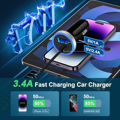 Ultra-Fast Google Pixel Car Charger with 3 FT Built-in USB-C Cable – Dual Port Adapter for Google Pixel 9 Series, Galaxy S25 Ultra & More | Convenient Charging Solution for On-the-Go Power Needs | Compact & Durable Design for Everyday Use