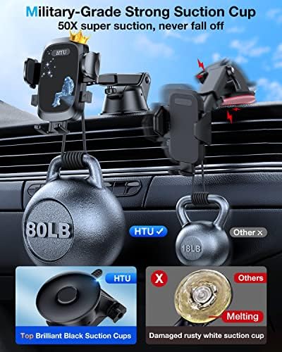 Military-Grade Universal Car Phone Holder – Enhanced 2025 Suction & Clip Technology for i Phone 16 Pro Max, 15 & Samsung – Adjustable Dashboard, Windshield, Air Vent Mount for Optimal Viewing & Safety – Durable Black Design for Secure Smartphone Access
