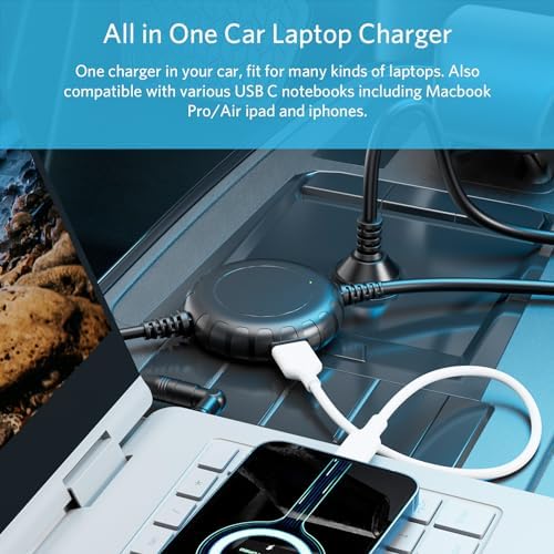 Universal 90 W Laptop Car Charger with USB-C Compatibility – Fast, Safe Charging for HP, Dell, Lenovo, Asus, Mac Book Pro, Chromebook & More – Includes 16 Connectors for Versatile Use, Perfect for Road Trips and Daily Commutes
