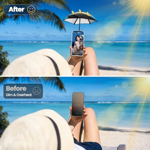 OUTXE Magnetic Phone Umbrella, Universal Mini Tanning Sun Shade Cover Compatible with Magsafe Cell iPhone/Android/iPad/Kindle (Black) – Enhanced Compatibility and Speed
