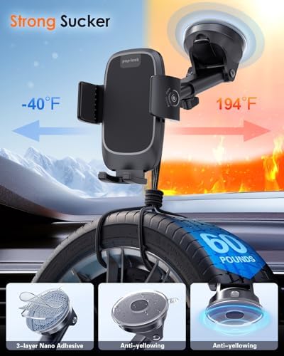 Military-Grade Suction Car Phone Mount – Universal 360-Degree Adjustable Smartphone Holder for Dashboard and Windshield – Compatible with All Smartphones Including i Phone and Samsung, Heavy-Duty Cradle for Thick Cases, Secure and Convenient Driving Accessory