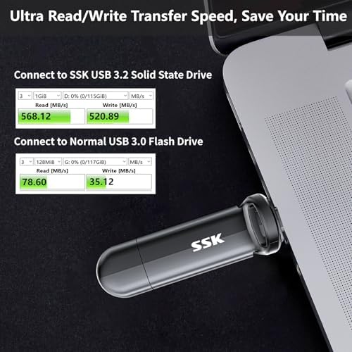 Unlock Superior Data Transfer with the SSK 128 GB Dual USB C Flash Drive – The Ultimate 2-in-1 Type C and USB A 3.2 Gen2 Storage Solution for i Phone 15, Thunderbolt 3, Android Devices, and More – Lightning-Fast Speeds Up to 550 MB/s for Effortless File Sharing and Backup – Compact, Durable, and Compatible Across All Devices!