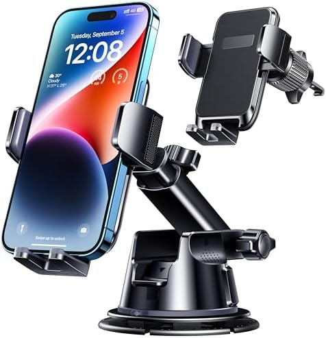 Military-Grade Suction Car Phone Holder – 3-in-1 Versatile Mount for Dashboard, Windshield & Air Vent – Universal Fit for i Phone & Android – Enhanced Stability with 360-Degree Rotation for Safe Navigation & Hands-Free Use