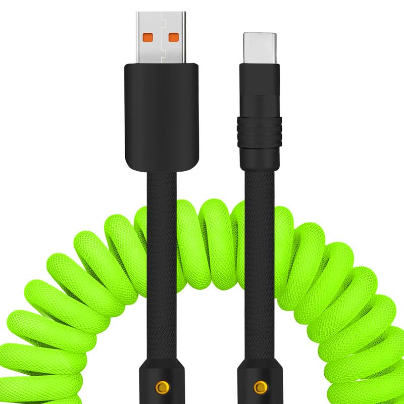 Experience Unmatched Charging Versatility with the Chubbycable Curly Chubby – 240 W High-Speed Retractable USB-C Cable, Extends 2.29 to 3.6 FT, Ideal for Car Play & Android Auto, Stylish Dark Blue and Green Coiled Design for Effortless Organization and Durability