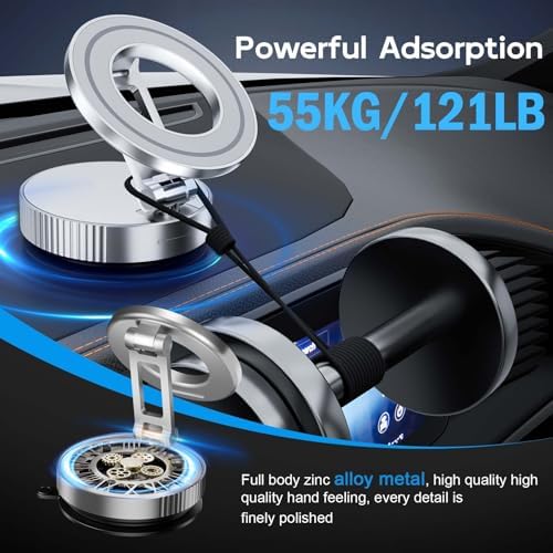 Magnetic Suction Cup Phone Mount for Magsafe, Foldable and 360° Retractable Hands-Free Vacuum Car Phone Holder for Car/Gym/Mirror/Smooth Surface, Compatible with iPhone Android, White – Enhanced Compatibility and Speed