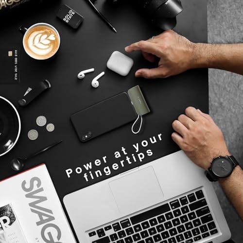 Dune Tan Compact 5000 m Ah Power Bank – Ultra-Fast Charging Solution with Dual Type-C & i Phone Compatibility, Integrated Kickstand for Hands-Free Use, Sleek On-the-Go Essential for Android & i Phone Devices, USA-Engineered for Maximum Performance and Portability