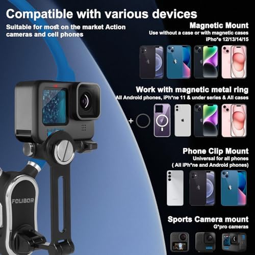 Magnetic Neck Phone Holder – 4-in-1 Hands-Free Mount for i Phone, Android, and Go Pro – Enhanced POV & Vlog Recording Accessory with Adjustable Comfort Neckband – Lightweight & Travel-Friendly Design for Effortless Content Creation – Ideal for Adventurers and Creators