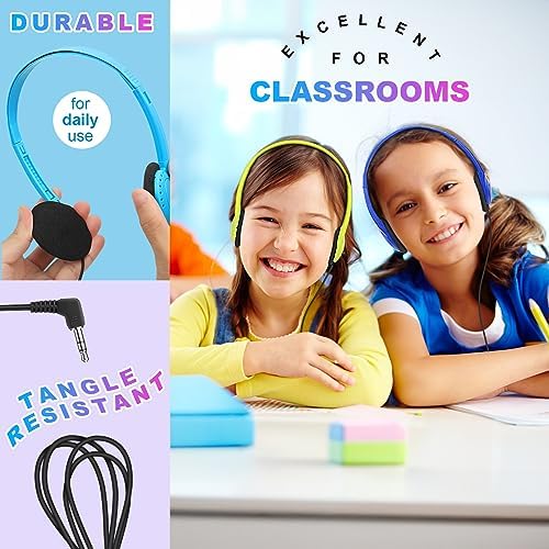 Bulk Classroom Headphones 25 Pack – Premium Durable Wired Earphones for Enhanced Student Learning, Comfortable Fit for Kids and Adults – Superior Sound Quality for Educational Use (HY103, 25 Black)