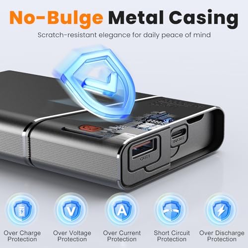 Lightning-Fast 22.5 W Portable Power Bank – 20,000 m Ah Aerospace Metal Charger with Detachable USB-C Cable & TSA Compliance – Ideal Travel Companion for i Phone 16, Samsung S24, and More – Superior Durability & Rapid Charging with 3-Year Guarantee
