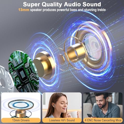 Premium Bluetooth 5.4 Wireless Earbuds with Advanced ENC Noise Cancellation – 30 Hours of Playtime & IP7 Waterproof Design, Delivering Rich 3 D Bass Sound – LED Charging Case Included – Sleek Pearlwhite Finish for Stylish Comfort & Universal Compatibility with Android & i OS Devices