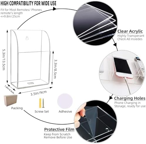 Clear Acrylic Wall-Mounted Tablet Holder – Sleek Charging Station for i Pads, Kindles, and Smartphones – Innovative Remote Control Organizer for Modern Homes and Offices – Maximize Space with Easy Access Design – Durable and Stylish Storage Solution for Clutter-Free Living