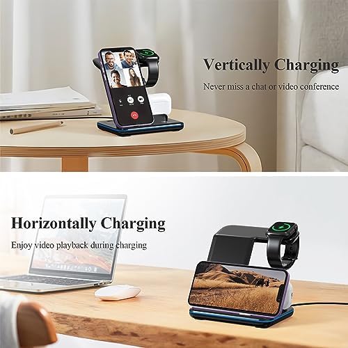 Minthouz 3-in-1 Fast Wireless Charging Station – 18 W Power Hub for i Phone 15/14/13/12/11, Air Pods & i Watch – Sleek, Space-Saving Design with QC3.0 Adapter for Effortless Charging Convenience and Style