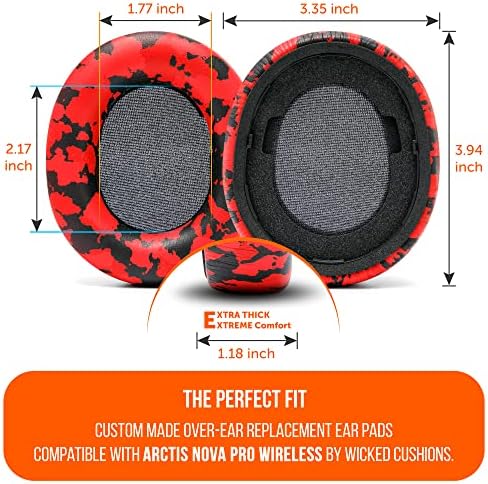 Upgrade Your Sound: WC Premium Replacement Earpads for Steelseries Arctis Nova Pro Wireless by Wicked Cushions | Enhanced Comfort with Thick, Soft Leather & Superior Durability | Red Camo Design for Distinctive Style & Optimal Sound Isolation