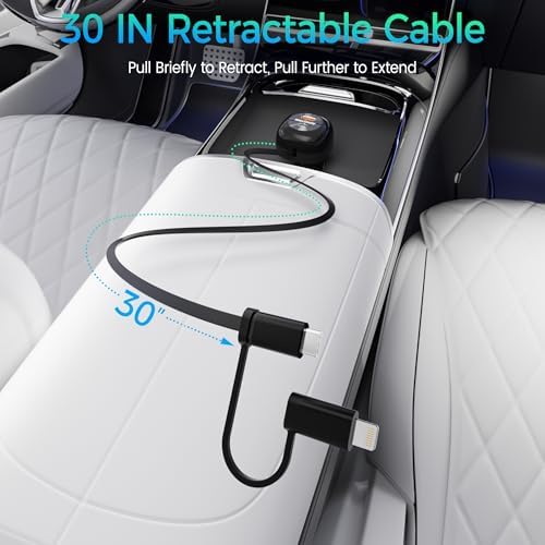Merrtody 2025 Ultra-Compact 81 W Retractable Car Charger with 30-Inch USB-C Cable – Fast Charging Adapter for i Phone 16/15/14, Mac Book Pro, i Pad, Galaxy, Pixel & More – Perfect for Travelers & Commuters with Smart Charging Technology