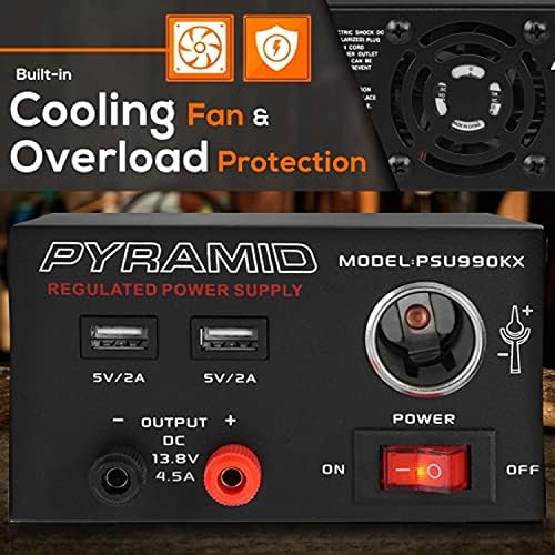 Pyramid Universal Compact Bench Power Supply – 7 Amp AC-DC Converter with 13.8 V Output, Dual USB Charging Ports, and Cigarette Lighter Adapter for Optimal Performance in CB Radios and HAM Systems – Reliable Power Solution for Home Labs and Workshops
