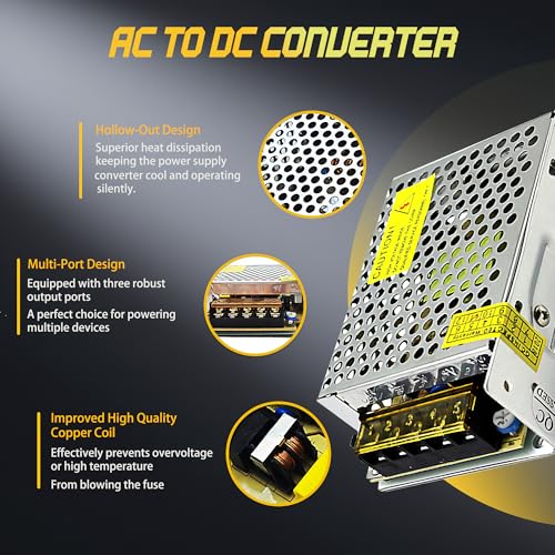 High-Performance 600 W AC to DC Power Adapter – Universal 110 V/220 V Input to Stable 12 V Output – Perfect for LED Lighting, CCTV Surveillance, and RV Power Solutions – Robust 50 A Switching Regulator for Dependable Energy Delivery and Enhanced Device Compatibility