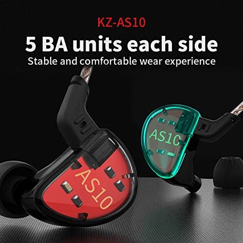 KZ AS10 Professional In-Ear Monitors with 5 Balanced Armature Drivers – Premium Noise Cancelling Headphones for Musicians, Singers, and Audio Lovers – Detachable 2 Pin Cable for Enhanced Durability – Stylish Cyan Design for Comfort and Performance