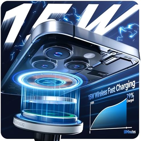 Enhance Your Driving Experience with the Beser 15 W Mag Safe Car Charger – Premium Magnetic Qi Wireless Mount for i Phone 15/14/13/12 Series, Rapid 15 W Charging, Robust 3.81 lbf Magnetic Grip, Elegant Aluminum Alloy Finish, Versatile Dashboard & Air Vent Compatibility, Effortless One-Handed Operation for Easy Navigation & Connectivity