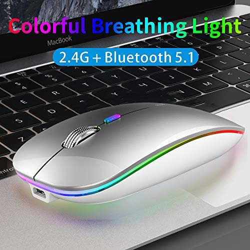 TENMOS Sleek LED Bluetooth Mouse – Ultra-Quiet Rechargeable Wireless Mouse with Type C Adapter for Laptops, Mac Books & i Pads – Bluetooth 5.1 & 2.4 GHz Universal Compatibility in Vibrant Blue – Perfect for Home, Office, and On-the-Go Productivity