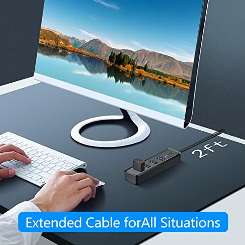 Smart Q H302 USB 3.0 Hub – 4-Port Connectivity Solution with Long Cable Options for Seamless Data Transfer up to 5 Gbps, Micro-B Charging for All Devices, Includes USB C Adapter – Boost Your Productivity & Versatile Workspace Efficiency