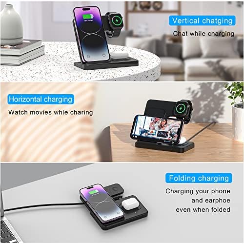 Revolutionize Your Device Charging with the Advanced 3-in-1 Foldable Wireless Charging Dock – High-Speed Charger for i Phone 14/13/12/11/Pro/Max/XS/XR/X/Plus, Apple Watch Series 7/6/5/4/3/2/SE, and Air Pods 3/2 (Adapter Included) – Compact, Travel-Ready Design for a Clutter-Free Lifestyle and Efficient Power Management