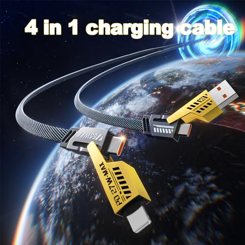 Ultimate 4-in-1 Fast Charging Cable Duo – Dual Pack USB C, USB A & i Phone Compatible Charger with 65 W Power Delivery, Durable Braided Design & Extra-Long 6.65 ft Length for Effortless Multi-Device Charging