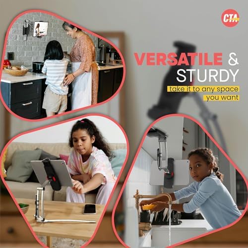 Universal 3-in-1 i Pad Tablet Mount by CTA Digital – Versatile Holder for All i Pad Models (7-13″) – Elegant Silver Design – Wall, Under Cabinet, and Desk Mounting Solutions – Adjustable Viewing Angles for Ultimate Comfort – Perfect for Home, Office, and Travel – Boost Productivity and Entertainment with Effortless Installation and Sturdy Build