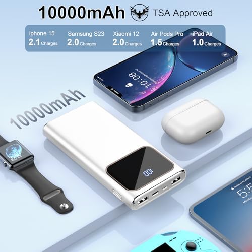 Ultimate 10,000 m Ah Portable Charger with 15 W Fast Charging – Multi-Device Power Bank Featuring 4 Outputs & 3 Inputs – Built-In USB-C & USB-A Compatibility for i Phone 16/15/14/12 Pro & Samsung S22/S21 – Lightweight & Travel-Friendly Power Solution for On-the-Go Charging