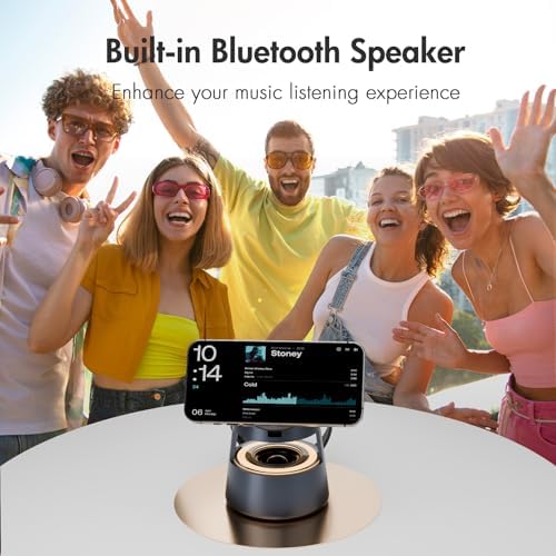 5-in-1 Mag Safe Wireless Charging Station with Bluetooth Speaker & Night Light – Fast Charging Hub for i Phone 16/15/14/13/12 Pro Max, Apple Watch Ultra, and Air Pods – Portable Travel-Friendly Design with Adjustable Warm Light and Enhanced Safety Features