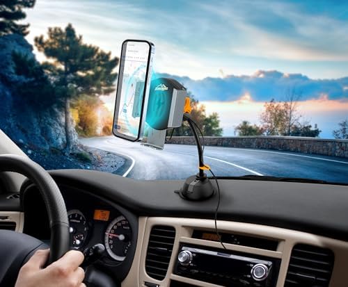 Armor All 15 W Fast Wireless Charging Phone Holder – Adjustable Car Mount with Flexible Gooseneck, Secure Suction Cup, and 360° Viewing – Universal Smartphone Compatibility for Effortless Navigation and Convenience