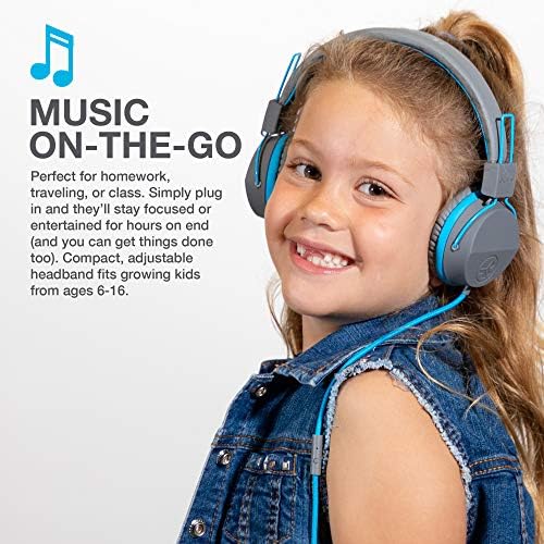 Experience Superior Sound with JLab JBuddies Studio On-Ear Kids Headphones – Safe Volume Limiter, Adjustable & Folding Design, Noise Isolation, Built-in Mic for Toddler Audio Enjoyment (Graphite/Blue) – Perfect for Home, School, and Travel